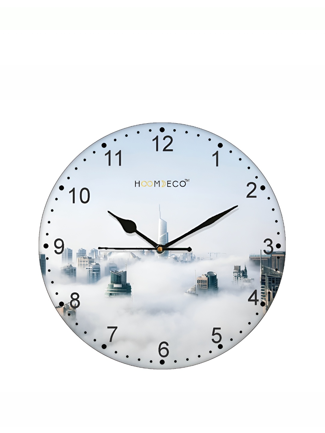 

HOOMDECO White & Blue Printed Round Shaped Contemporary Wall Clock