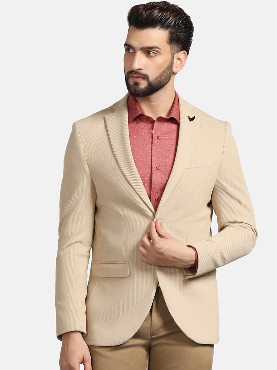 

Blackberrys Textured Notched Lapel Single Breasted Slim-Fit Casual Blazer, Khaki