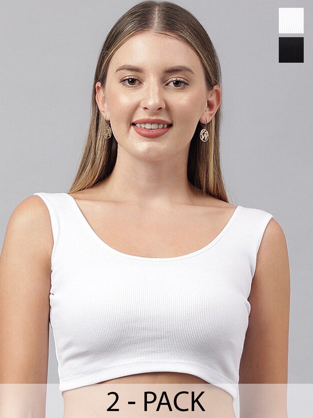 COLOR CAPITAL Pack Of 2 Cotton Crop Fitted Top, White