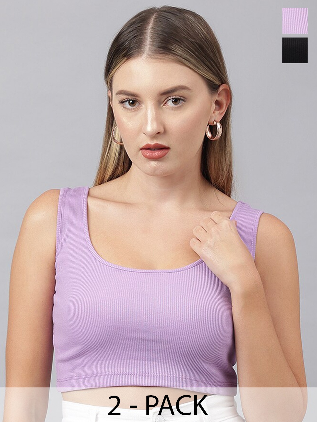 

COLOR CAPITAL Pack Of 2 Cotton Crop Fitted Top, Black