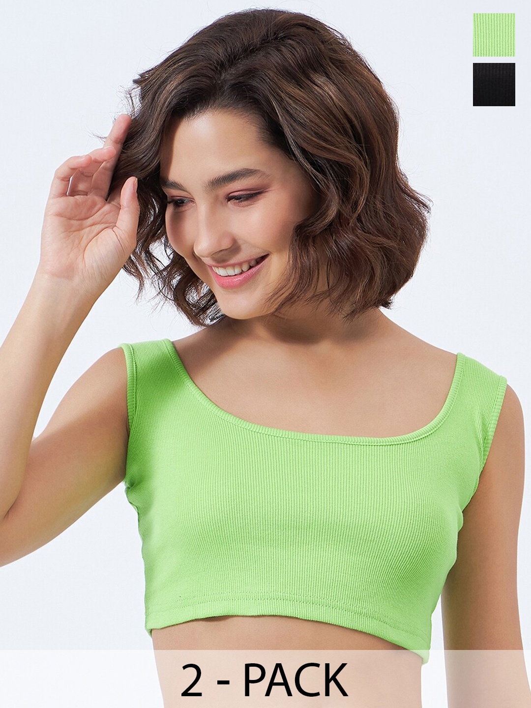 

COLOR CAPITAL Pack Of 2 Cotton Crop Fitted Top, Green