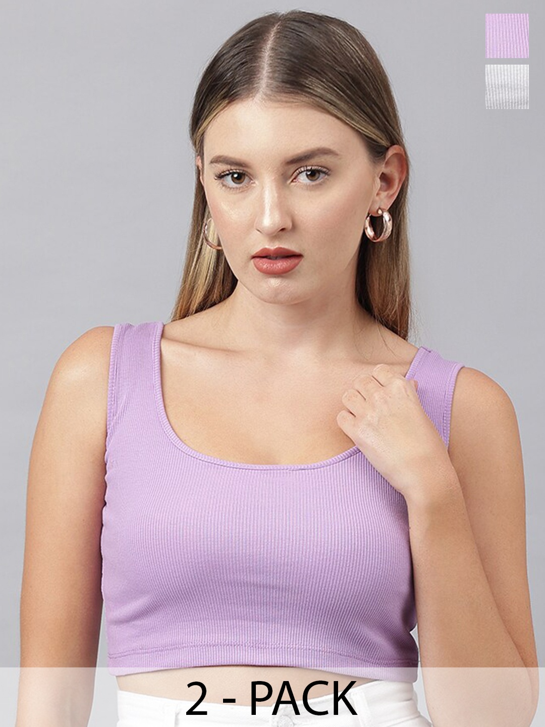 

COLOR CAPITAL Pack Of 2 Cotton Crop Fitted Top, Lavender