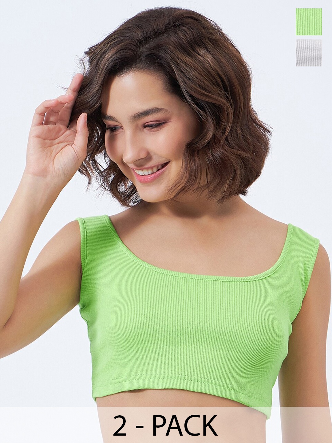 

COLOR CAPITAL Pack Of 2 Cotton Crop Fitted Top, Green