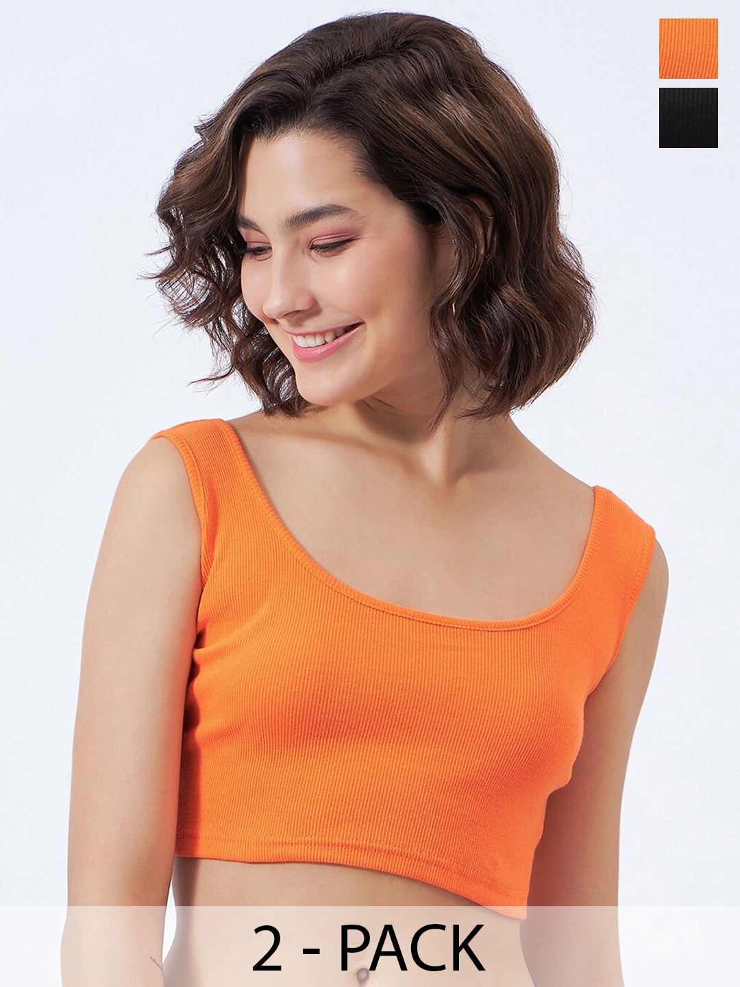 COLOR CAPITAL Pack Of 2 Cotton Crop Fitted Top, Orange