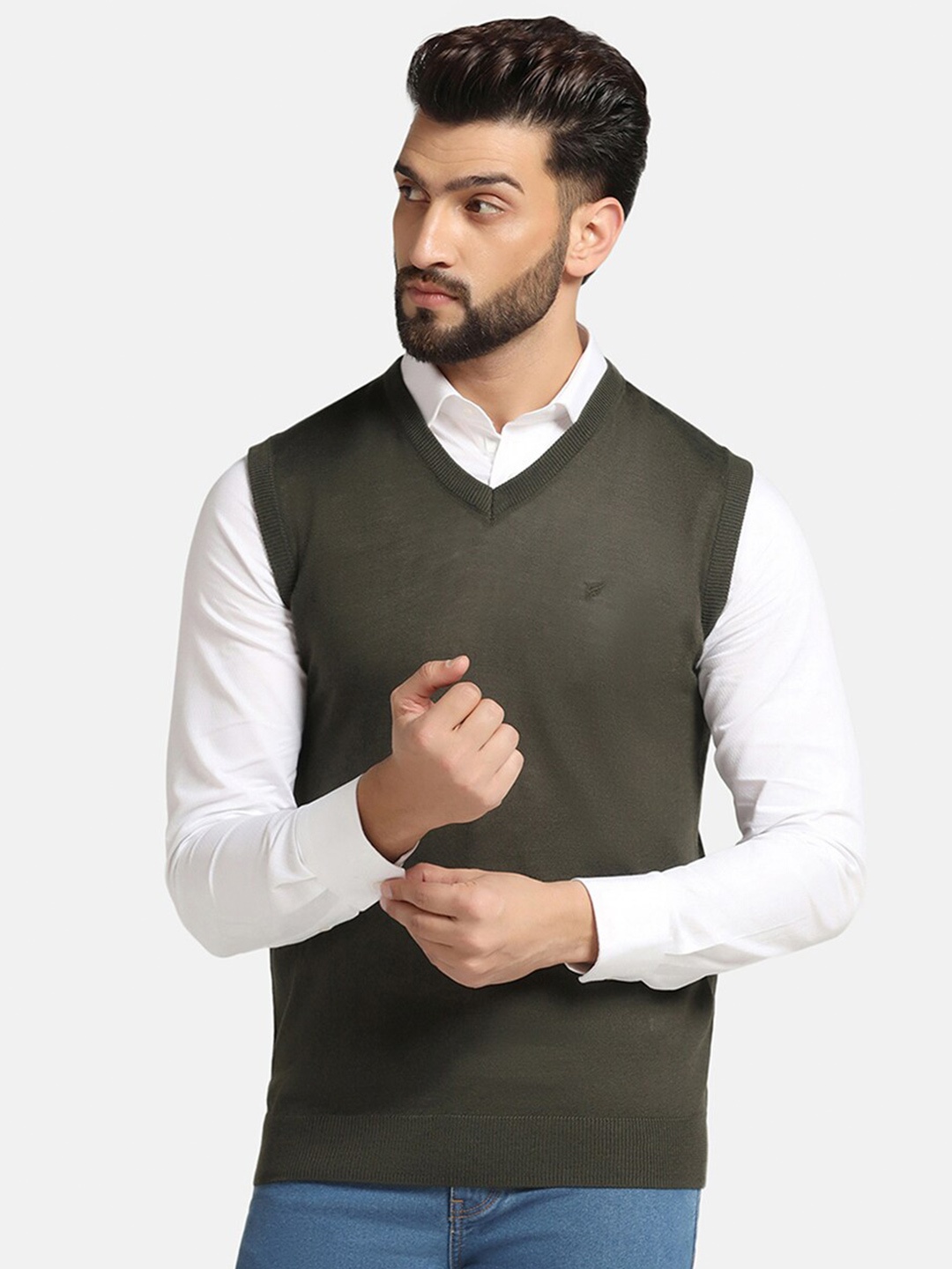 

Blackberrys V-Neck Sleeveless Ribbed Acrylic Pullover, Green