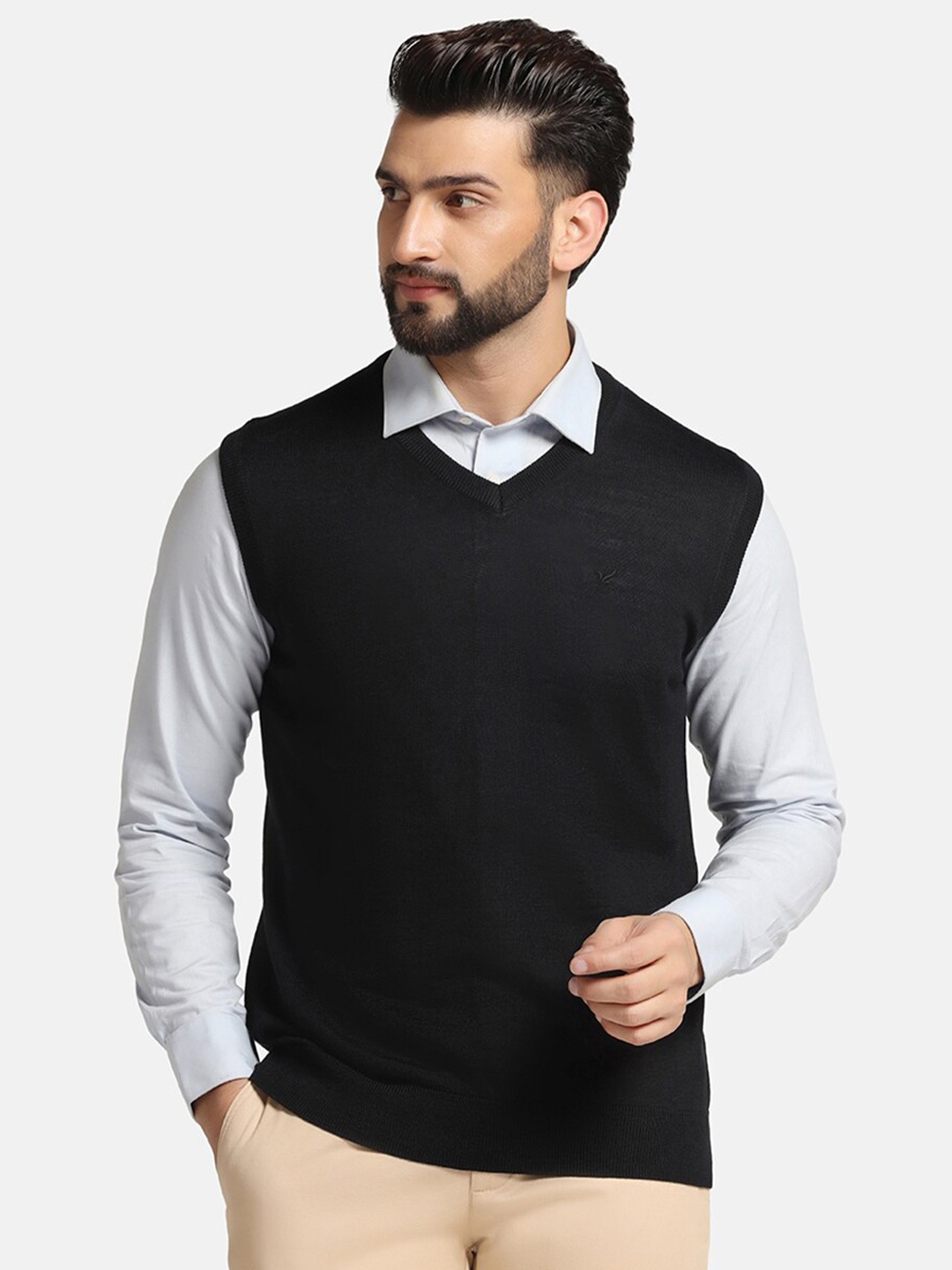 

Blackberrys V-Neck Sleeveless Ribbed Acrylic Sweater Vest, Black