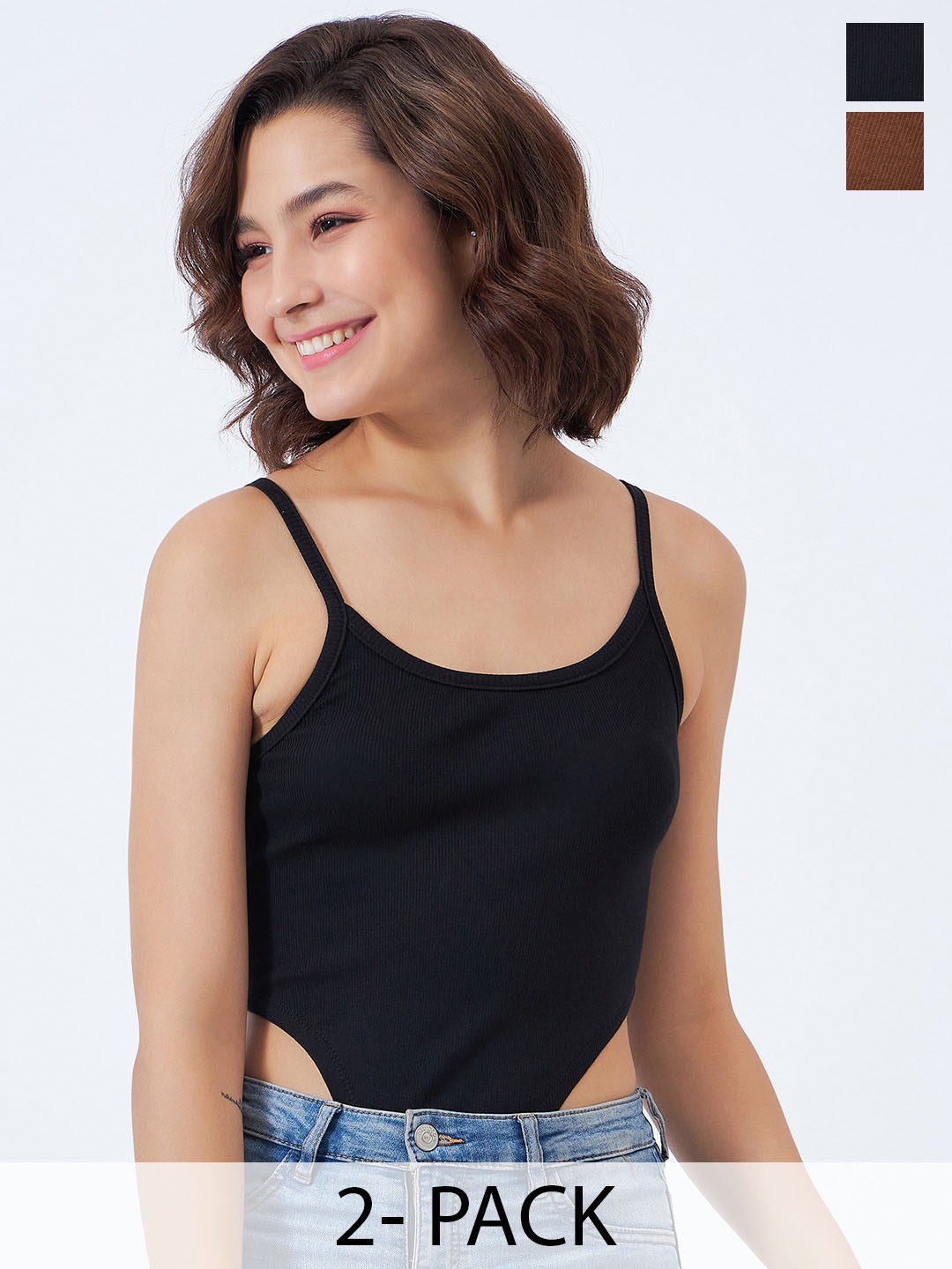 COLOR CAPITAL Pack Of 2 Cotton Bodysuits, Black