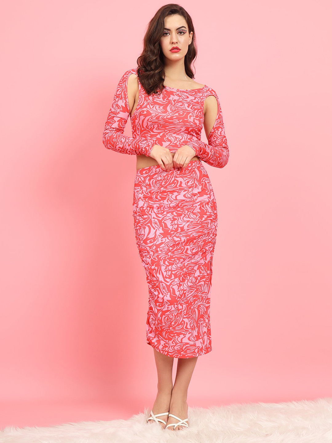 

BAESD Abstract Printed Cut-Outs Top & Skirt, Coral