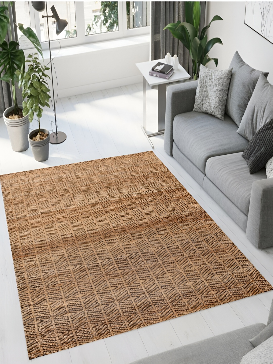 

MRIC Beige & Black Geometric Handmade Hemp Carpet