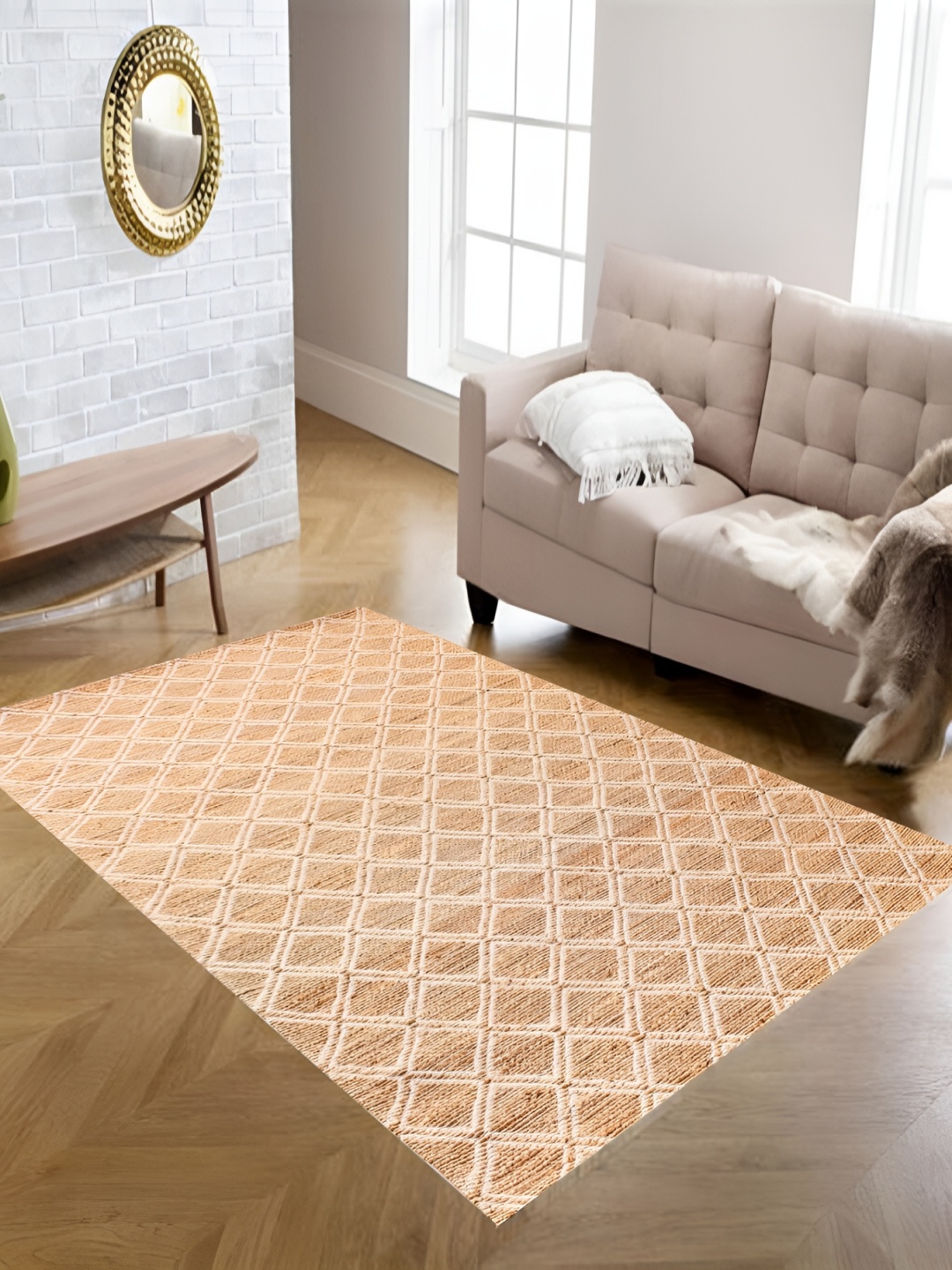 

MRIC Beige Geometric Handmade Hemp Carpet