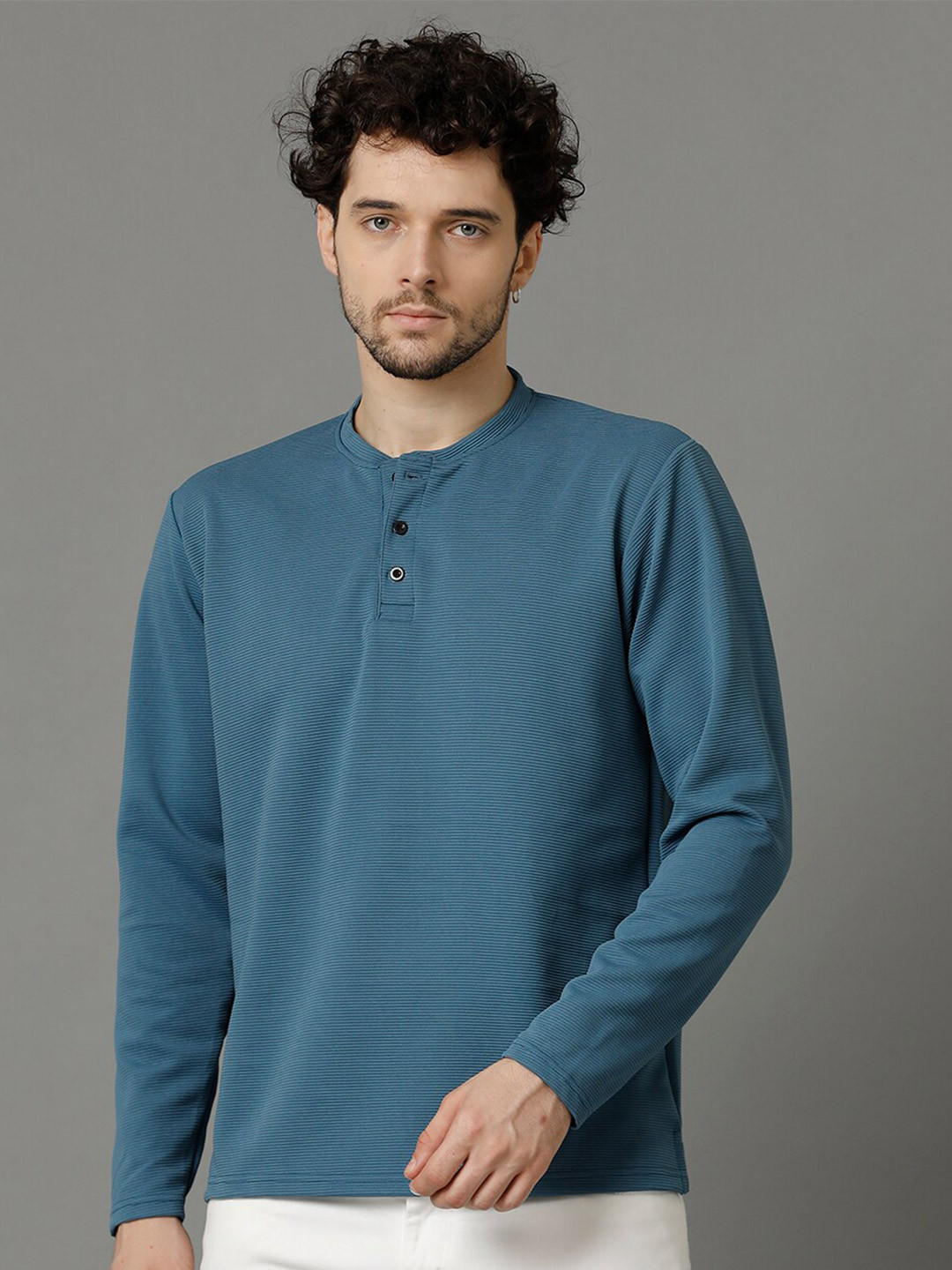 

MADSTO Henley Neck T-shirt, Blue