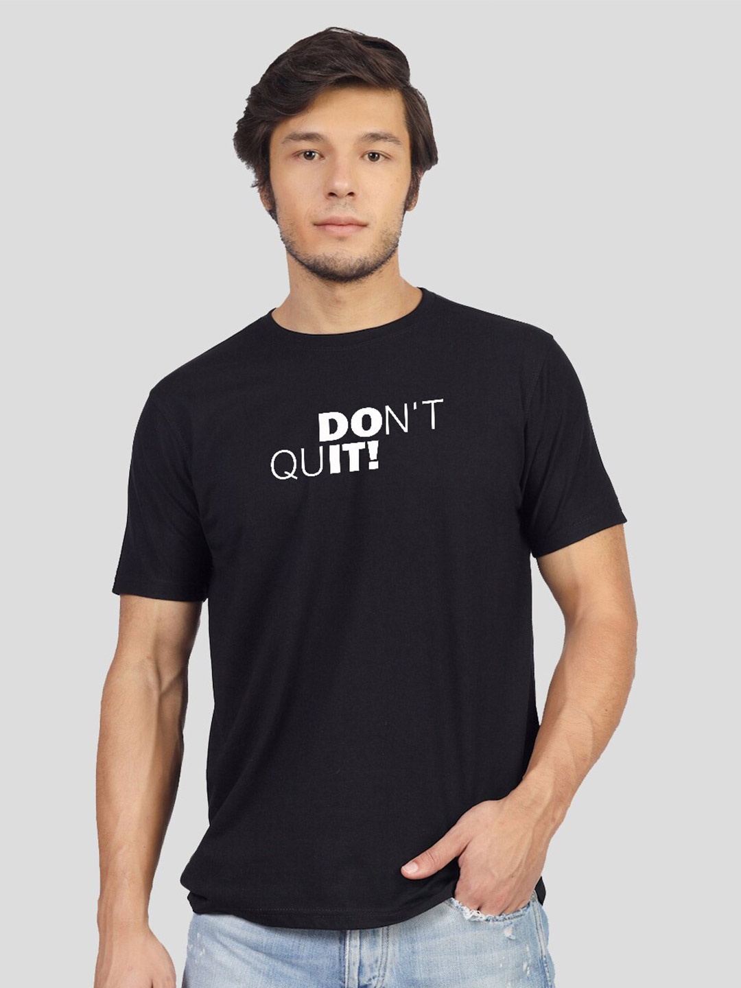 

Greylongg Typography Printed Round Neck Cotton Regular T-shirt, Black