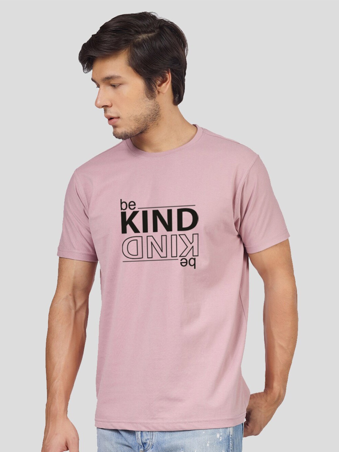 

Greylongg Typography Printed Round Neck Casual T-shirt, Mauve