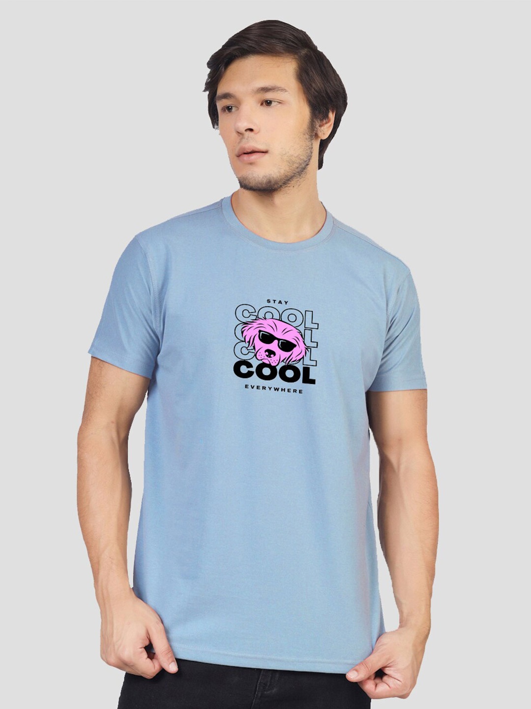 

Greylongg Typography Printed Round Neck Casual T-shirt, Blue