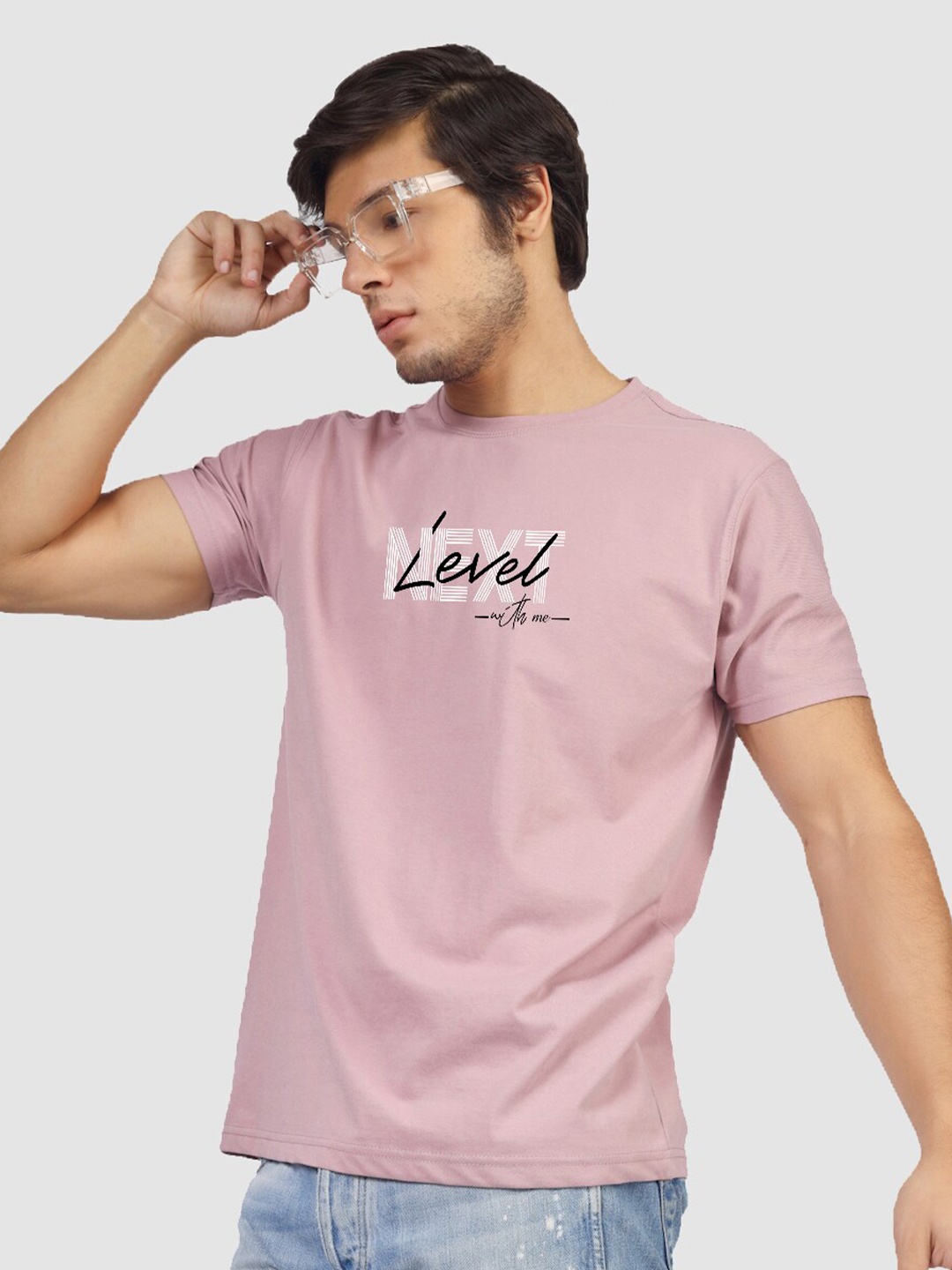 

Greylongg Typography Printed Round Neck Casual T-shirt, Purple