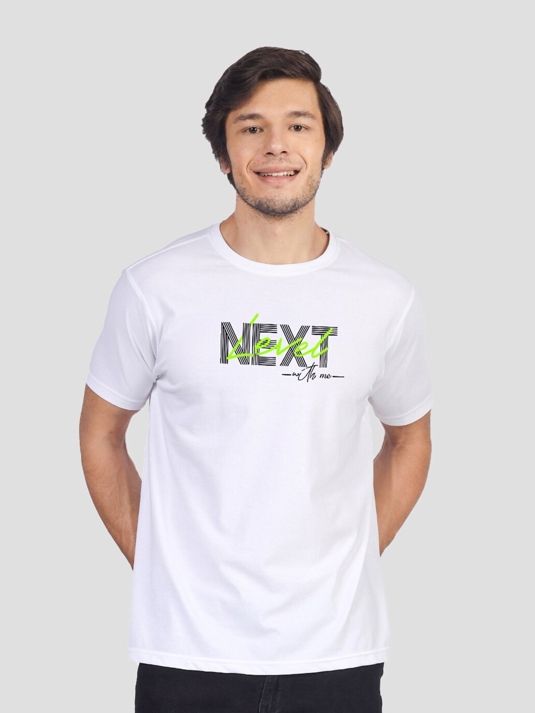 

Greylongg Typography Printed Round Neck Casual T-shirt, White