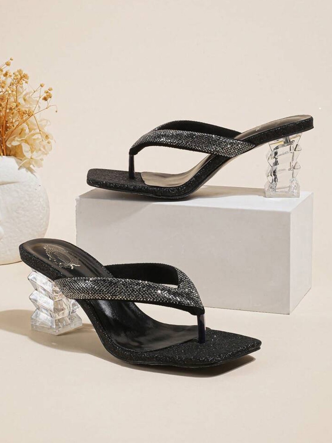 

Shoetopia Embellished Party Block Heels, Black