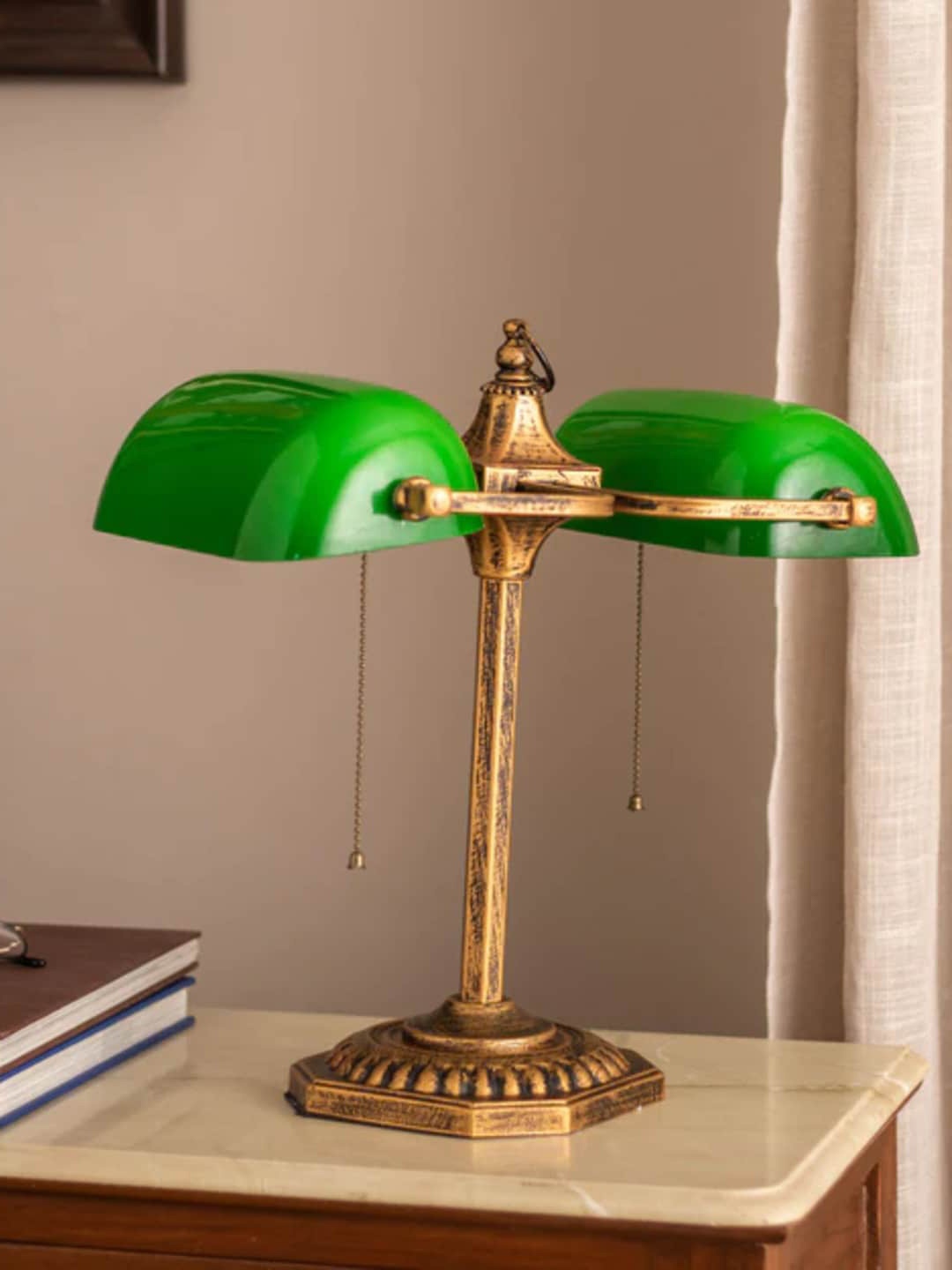 

THEDECORKART Gold Toned & Green Abstract Shaped Table Lamps