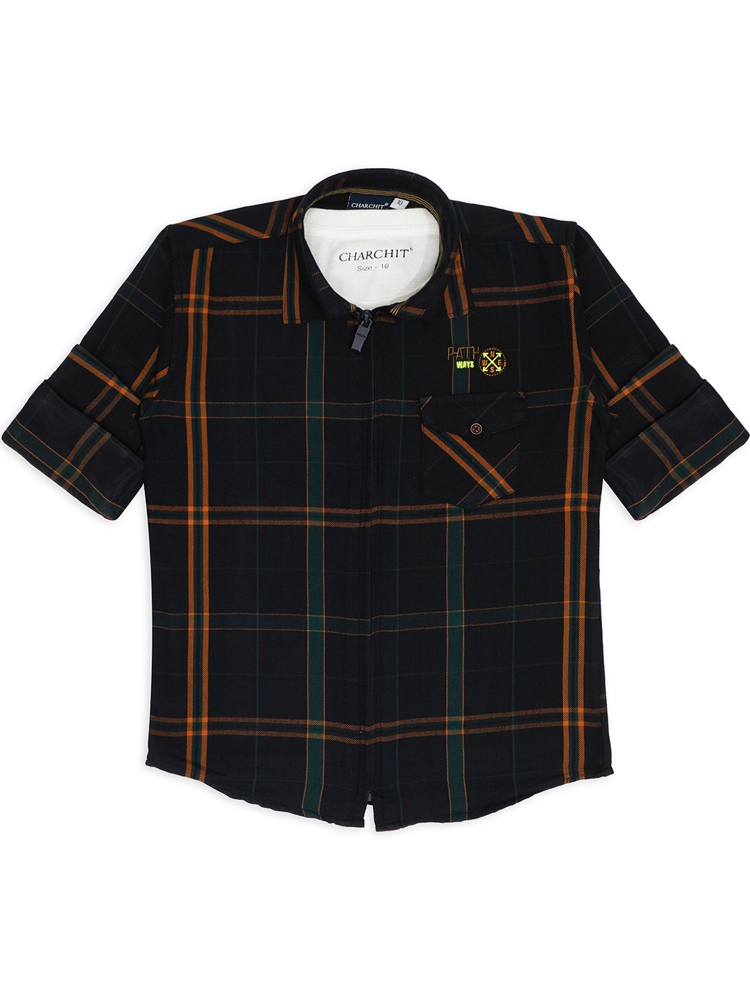 

CHARCHIT HIT Boys Spread Collar Tartan Checked Casual Pure Cotton Shirt & T-Shirt, Black