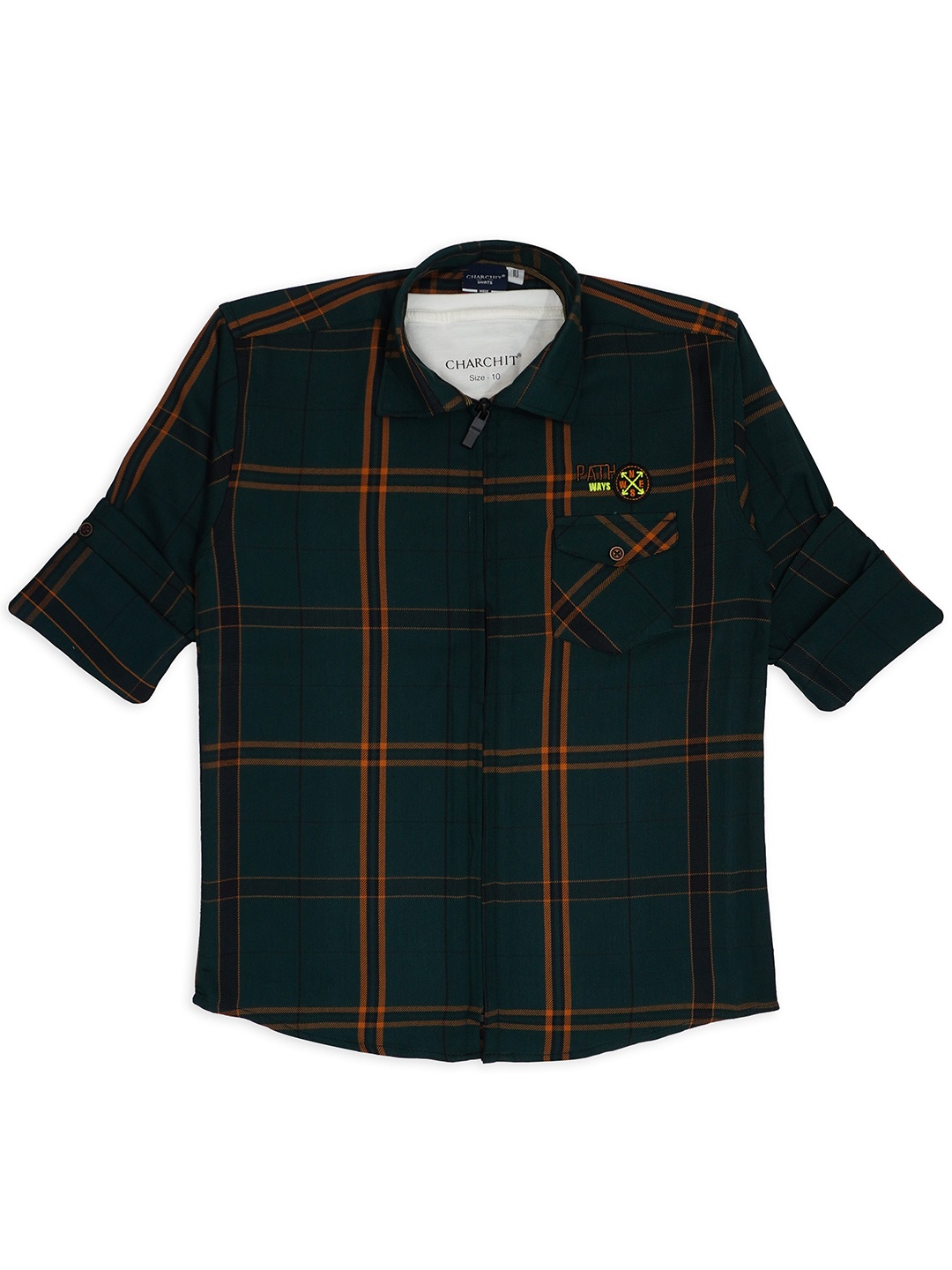 

CHARCHIT Boys Comfort Tartan Checks Pure Cotton Casual Shirt With T-Shirt, Green