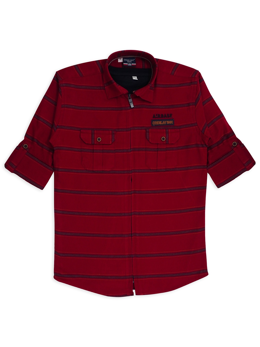 

CHARCHIT HIT Boys Horizontal Stripes Pure Cotton Casual Shirt & T-Shirt, Maroon