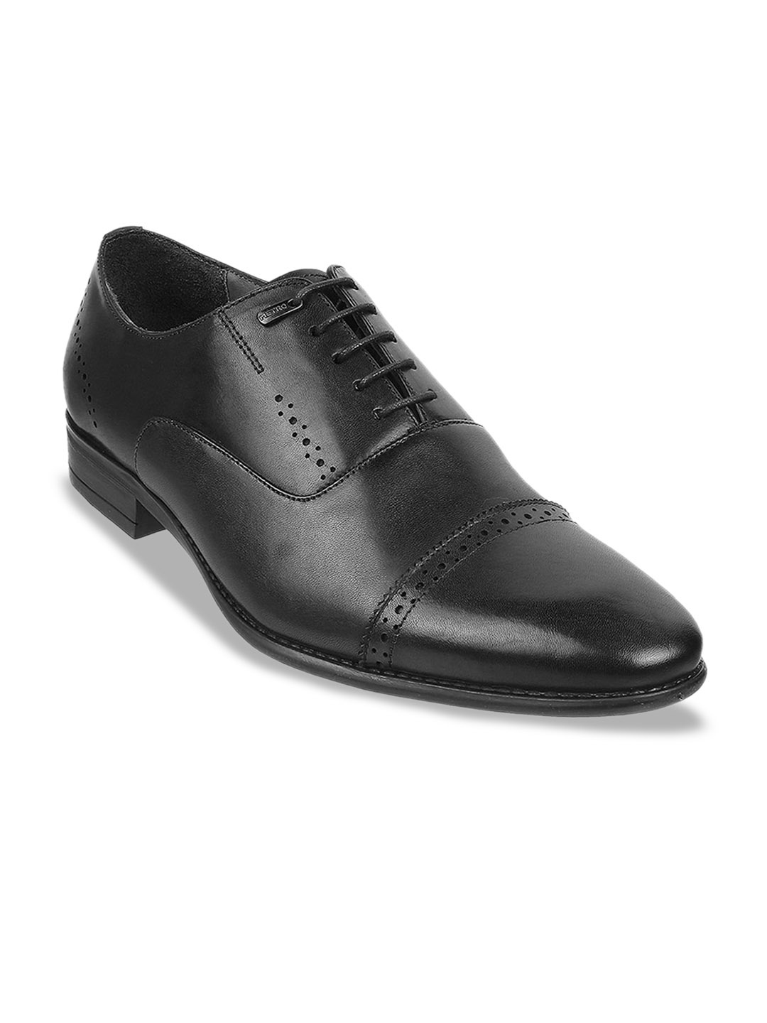 

Metro Men Perforated Leather Formal Brogues, Black