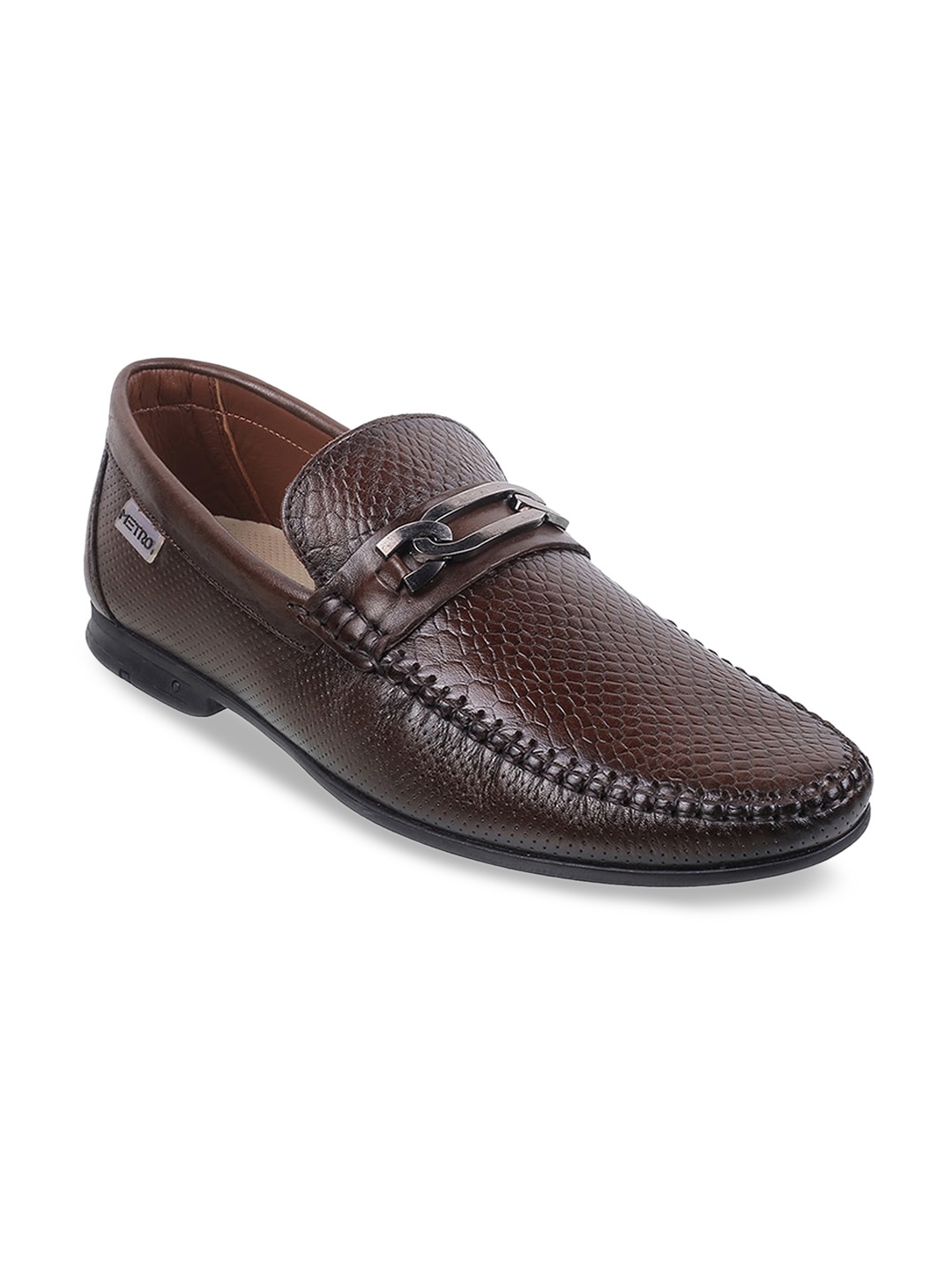 

Metro Men Textured Leather Formal Horsebit Loafers, Brown