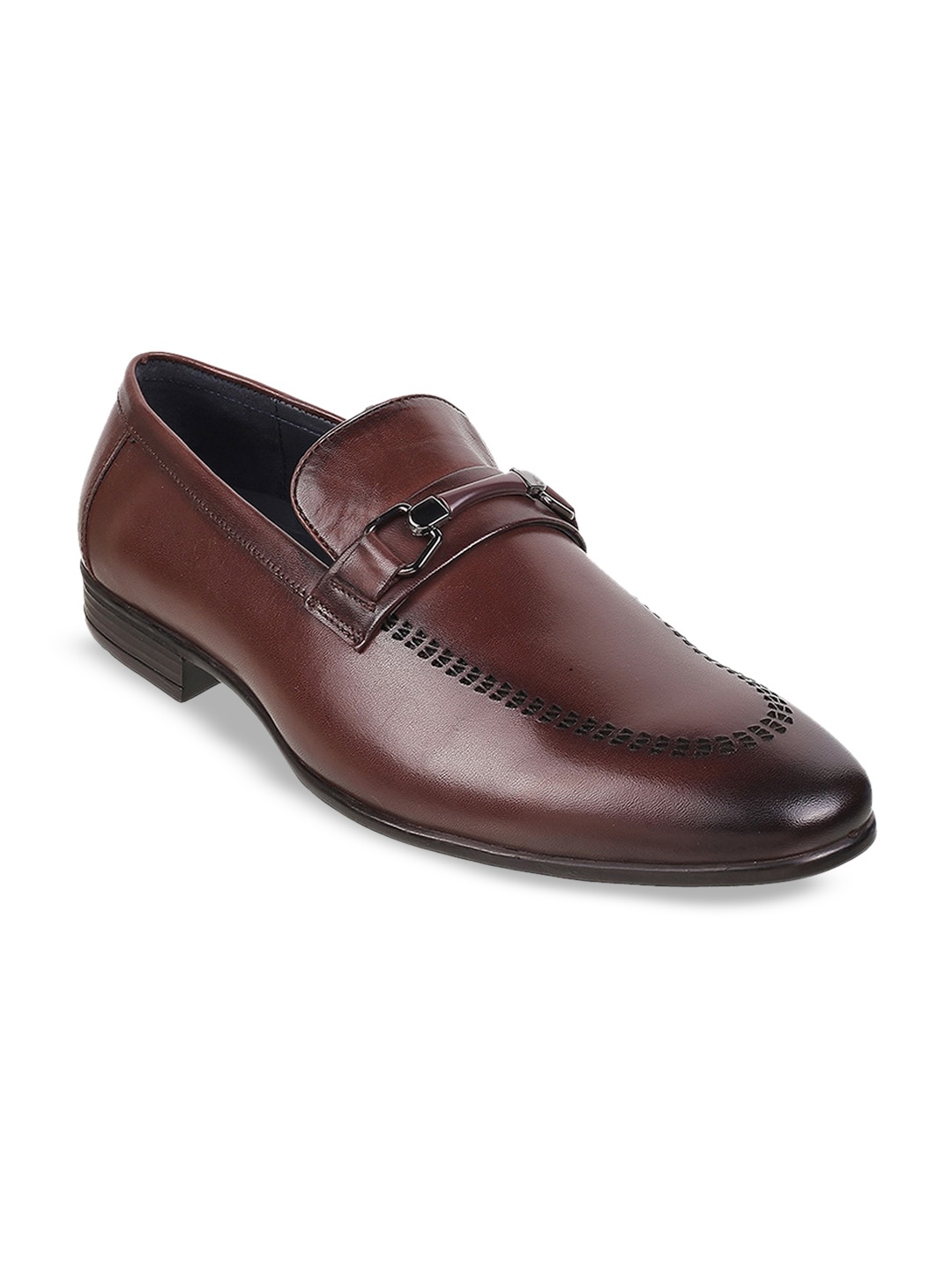 

DAVINCHI Men Textured Leather Formal Loafers, Brown