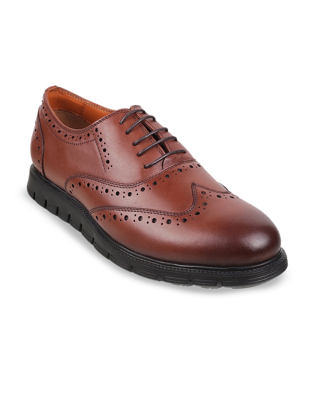 

DAVINCHI Men Textured Leather Formal Brogues, Tan