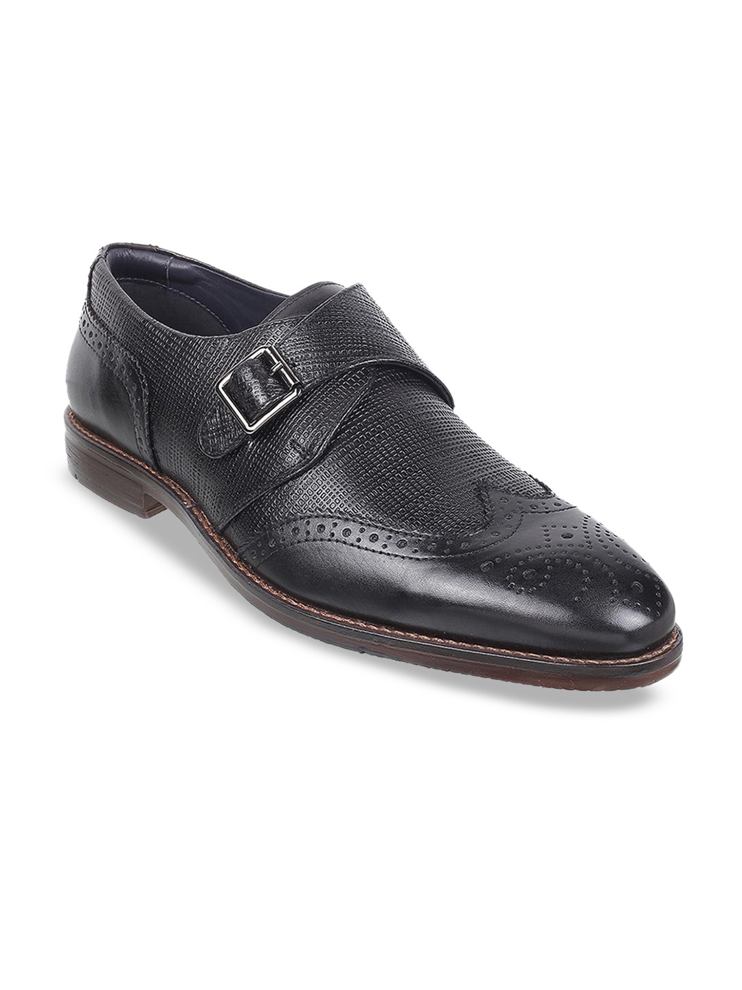 

J.FONTINI Men Perforated Leather Formal Monk Shoes, Black