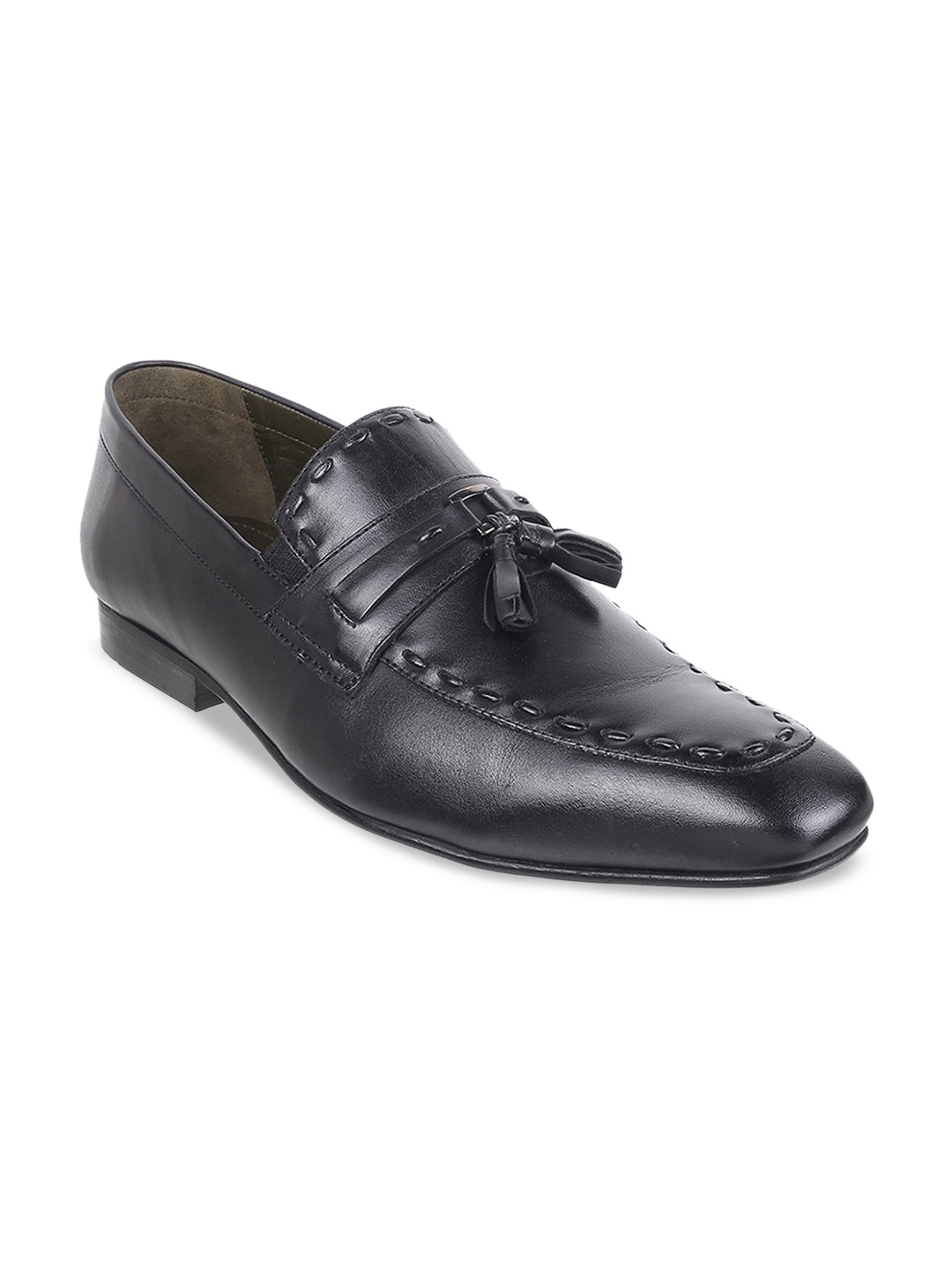 

J.FONTINI Men Textured Leather Formal Loafers, Black