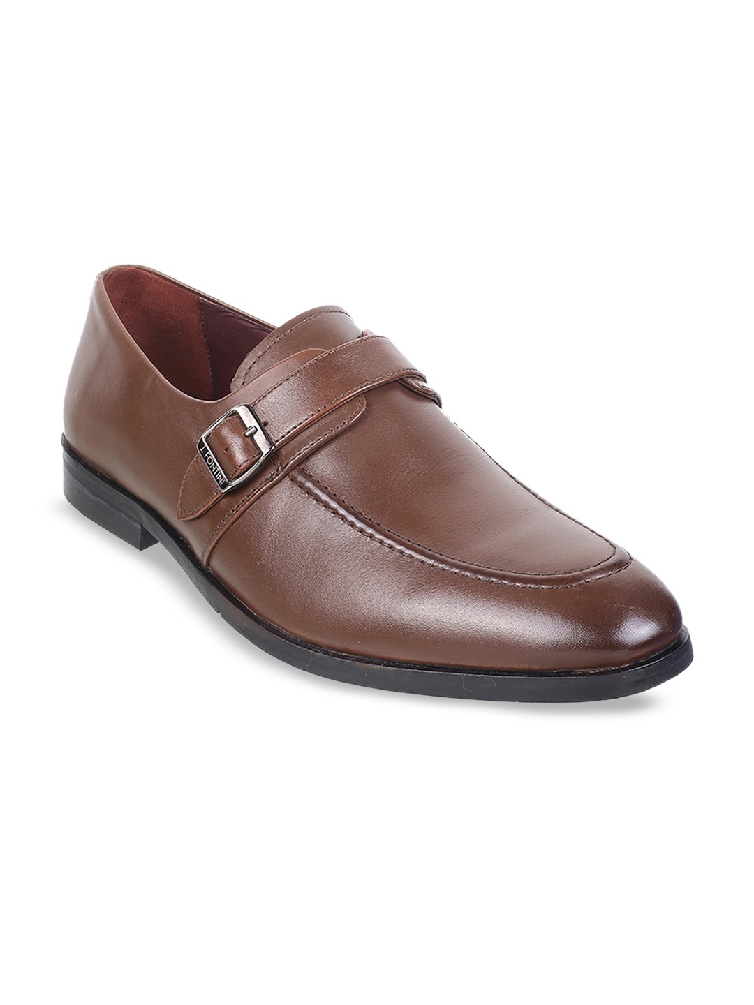 

J.FONTINI Men Textured Leather Formal Monk Shoes, Brown