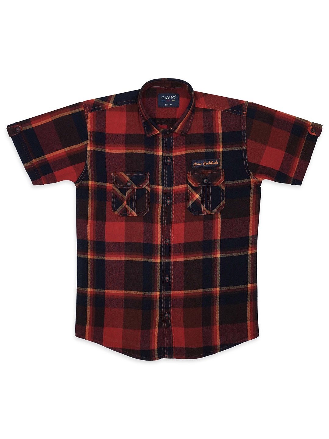 

CAVIO Boys Comfort Tartan Checks Spread Collar Short Sleeves Cotton Casual Shirt, Rust