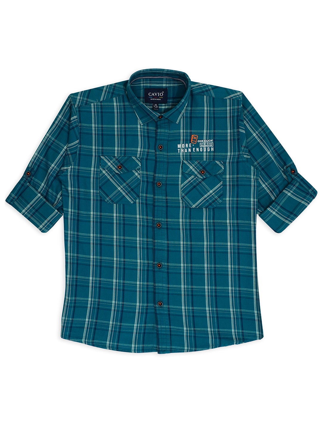 

CAVIO Boys Comfort Gingham Checks Spread Collar Roll-Up Sleeves Cotton Casual Shirt, Green