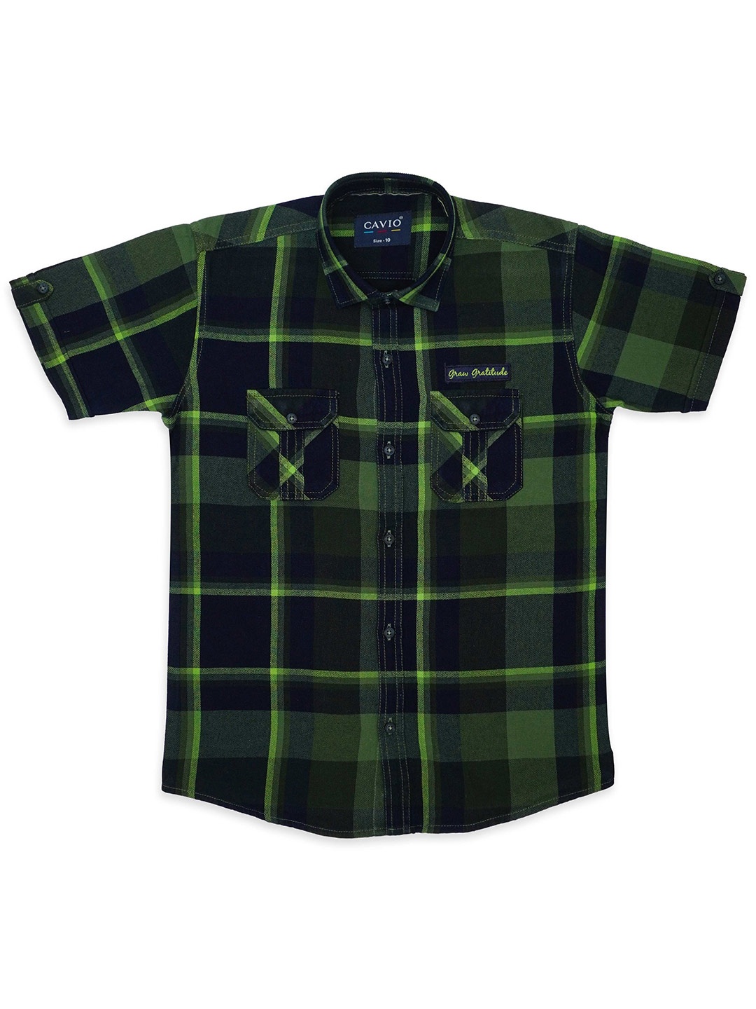 

CAVIO Boys Comfort Tartan Checked Spread Collar Pure Cotton Casual Shirt, Green