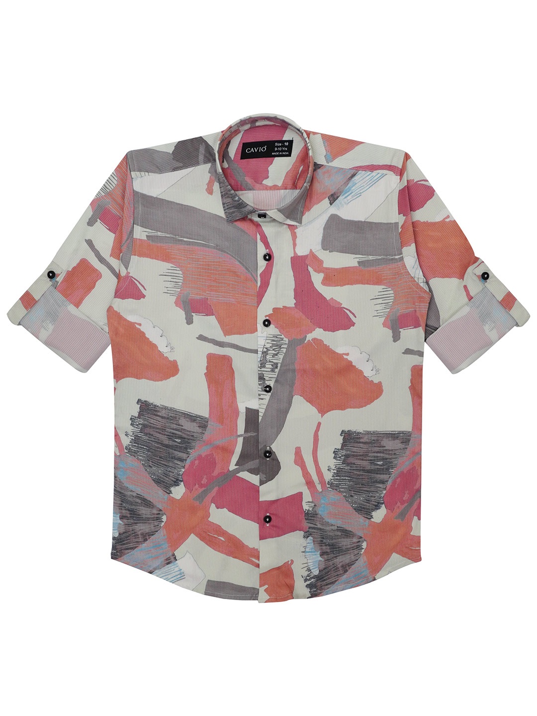 

CAVIO Boys Comfort Abstract Printed Spread Collar Pure Cotton Casual Shirt, Peach