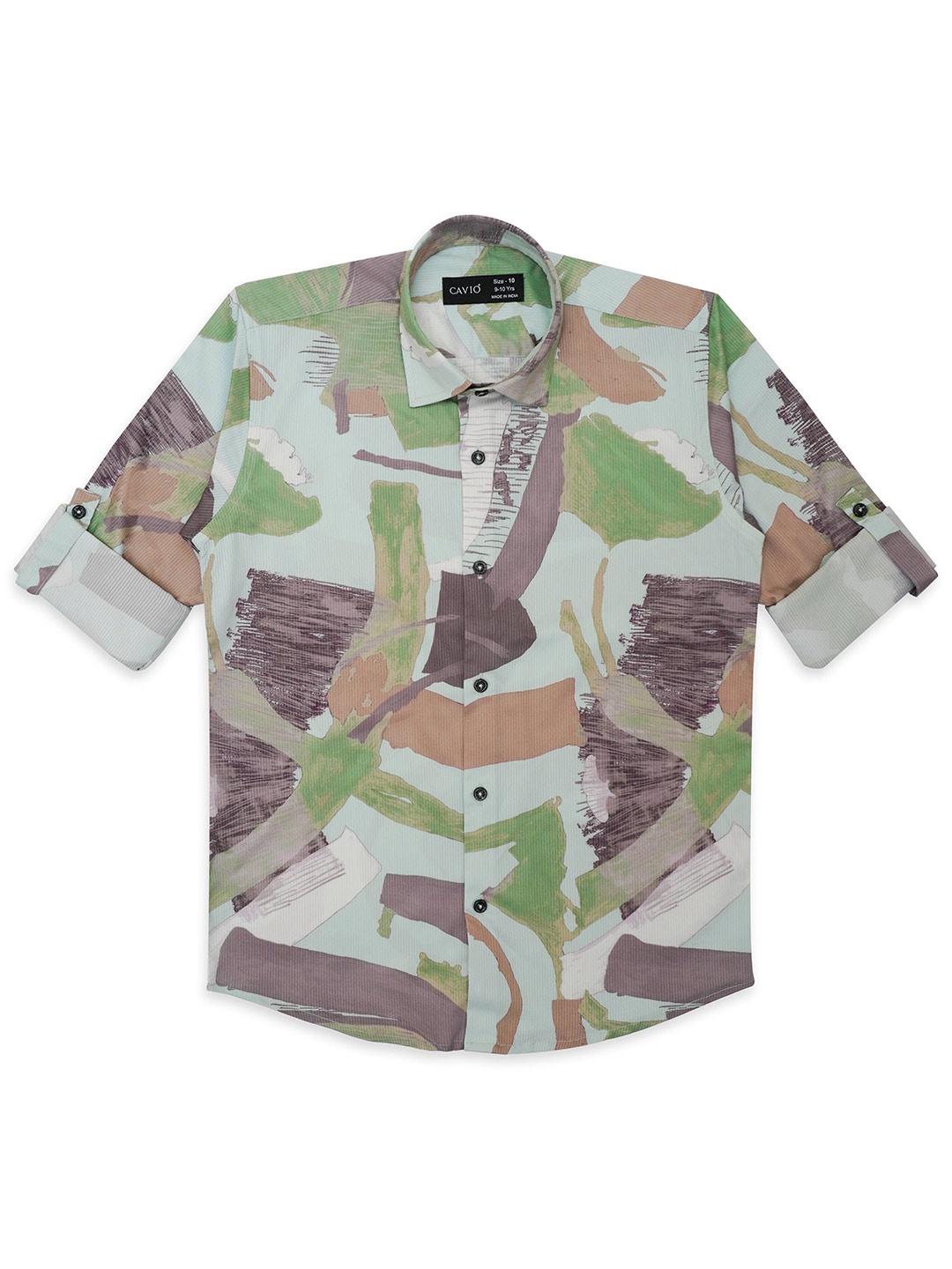 

CAVIO Boys Comfort Abstract Printed Spread Collar Pure Cotton Casual Shirt, Green