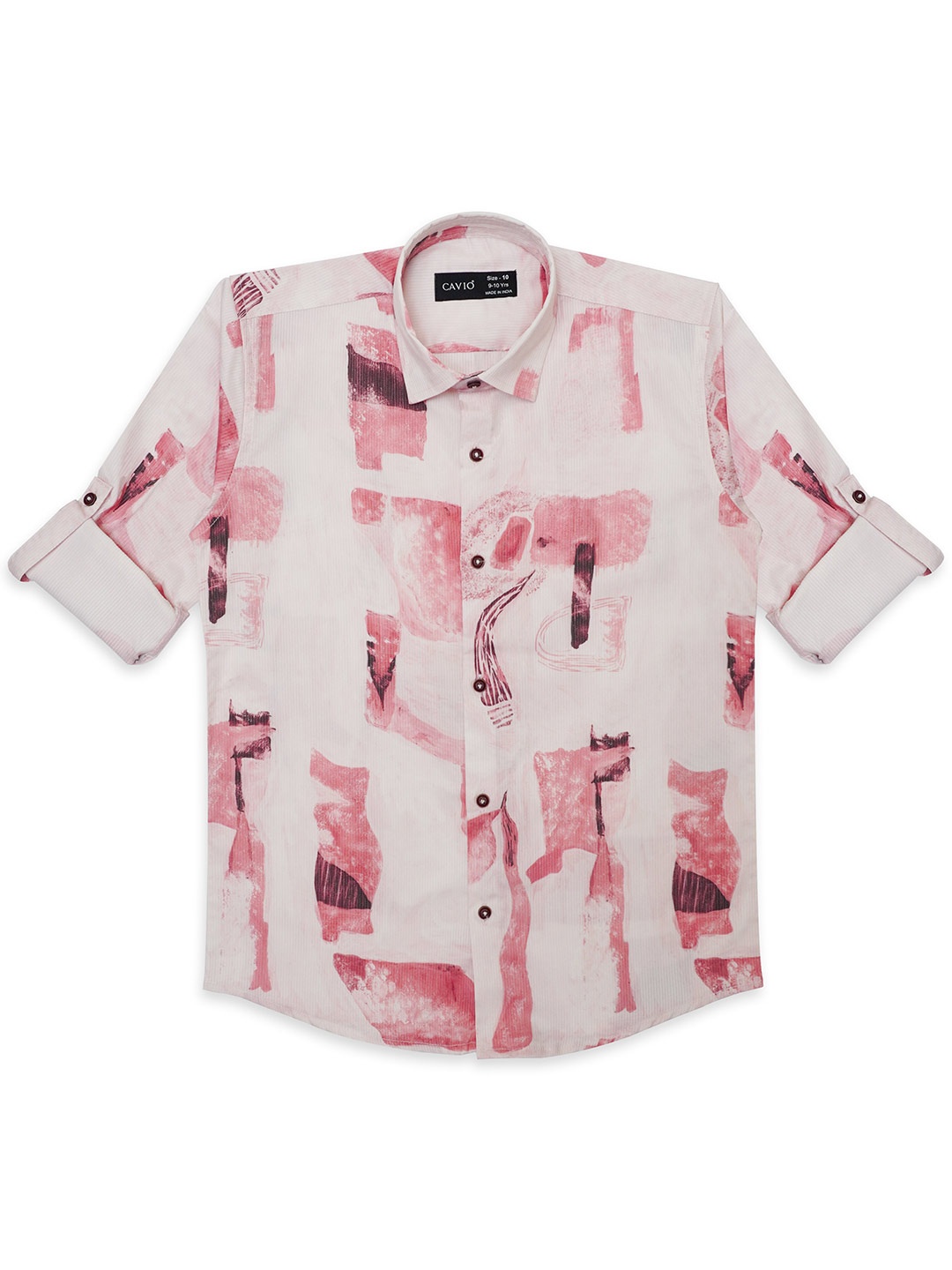 

CAVIO Boys Comfort Abstract Printed Spread Collar Pure Cotton Casual Shirt, Pink