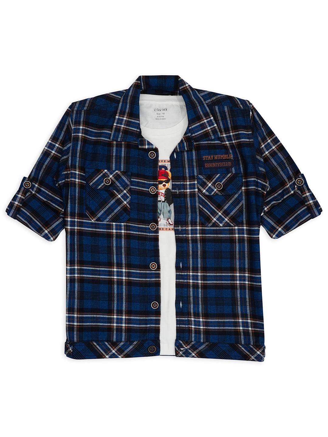 

CAVIO Boys Checked Comfort Casual Shirt With T-shirt, Rust