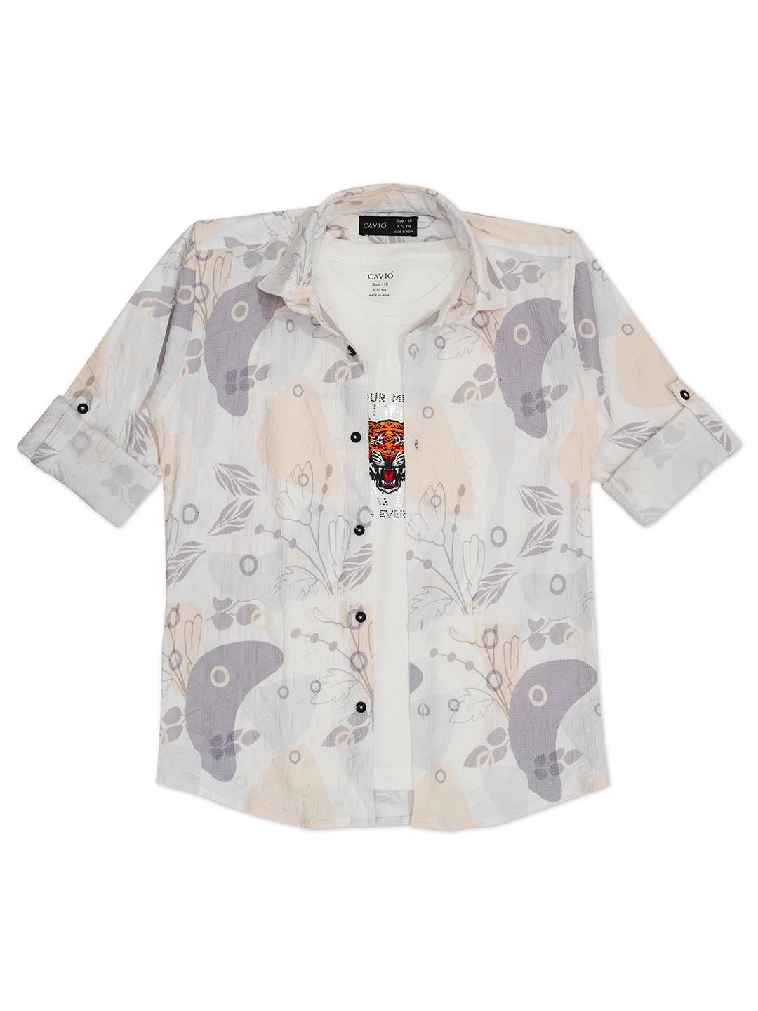 

CAVIO Boys Floral Printed Comfort Casual Shirt With T-Shirt, Yellow