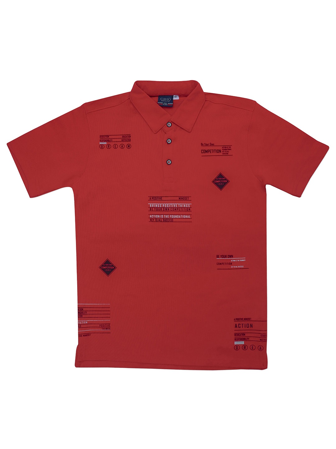 

CAVIO Boys Typography Printed Polo Collar Pure Cotton T-shirt, Red