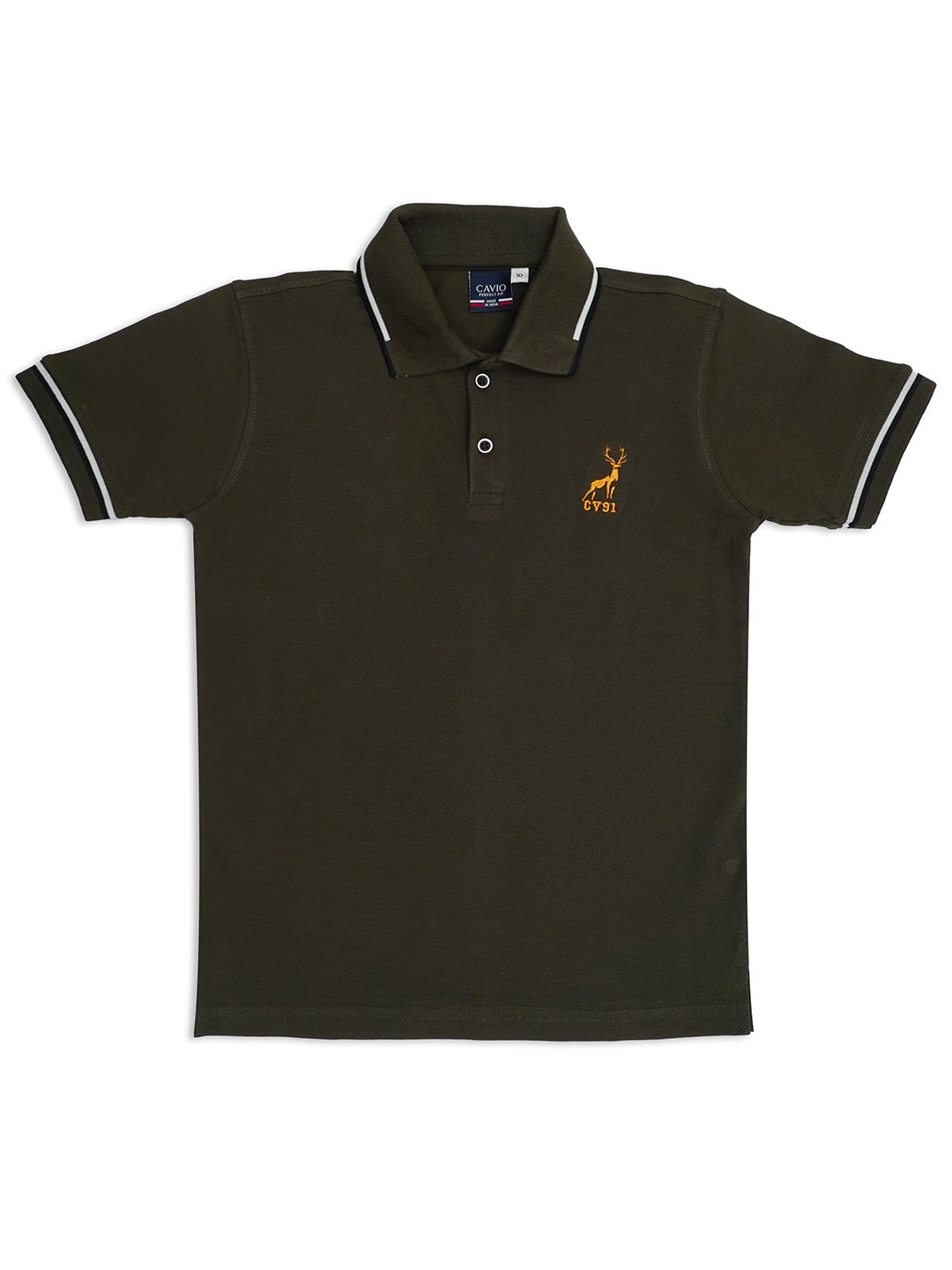 

CAVIO Boys Polo Collar Pure Cotton T-shirt, Olive