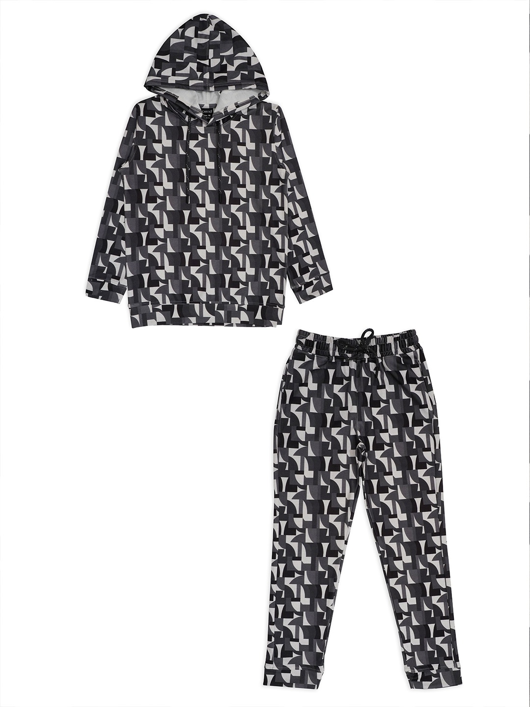 

CAVIO Boys Geometric Printed Hooded Sweatshirt With Pyjamas, Grey