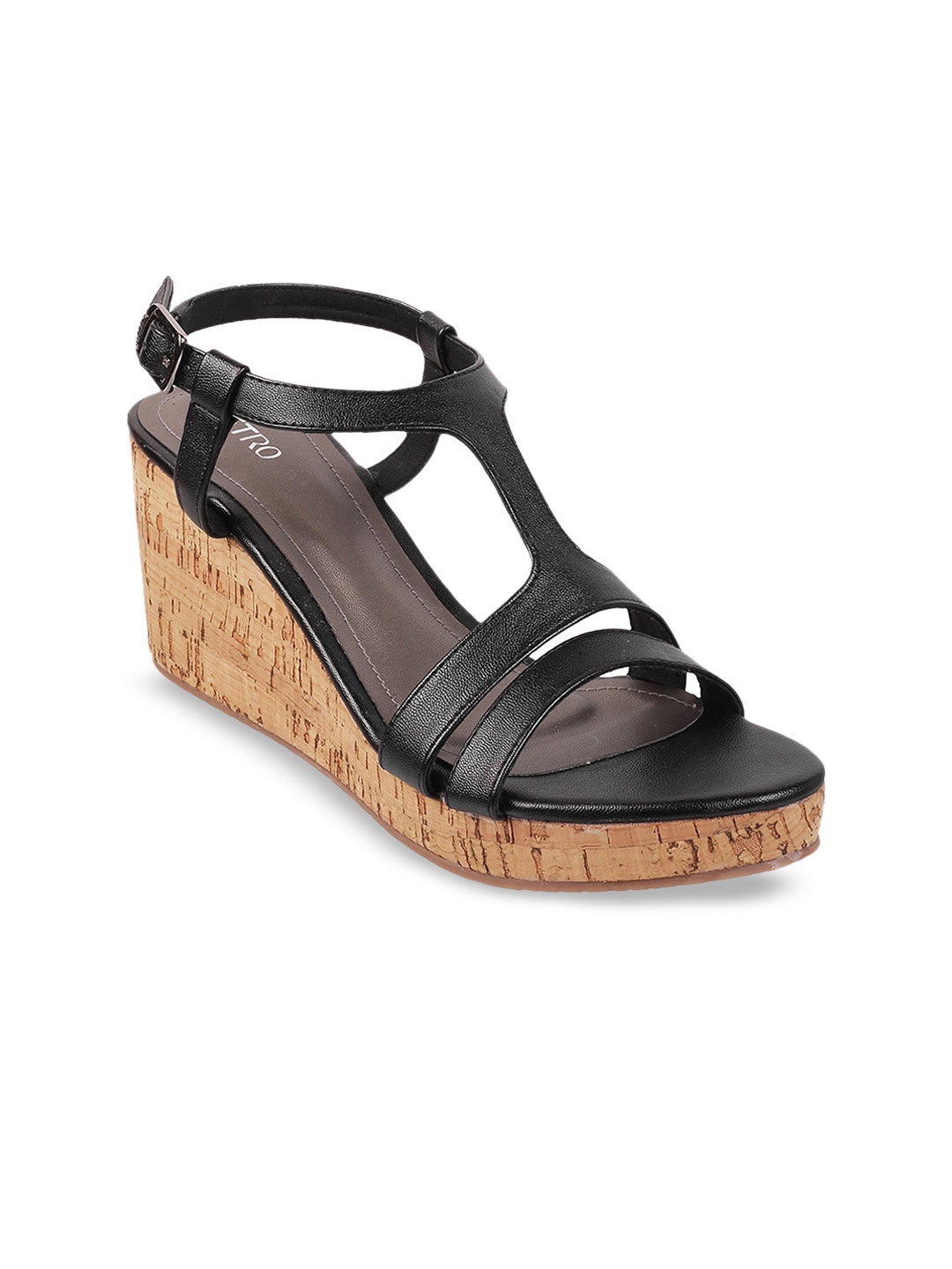 

Metro Open Toe Wedges With Buckle Closure, Black