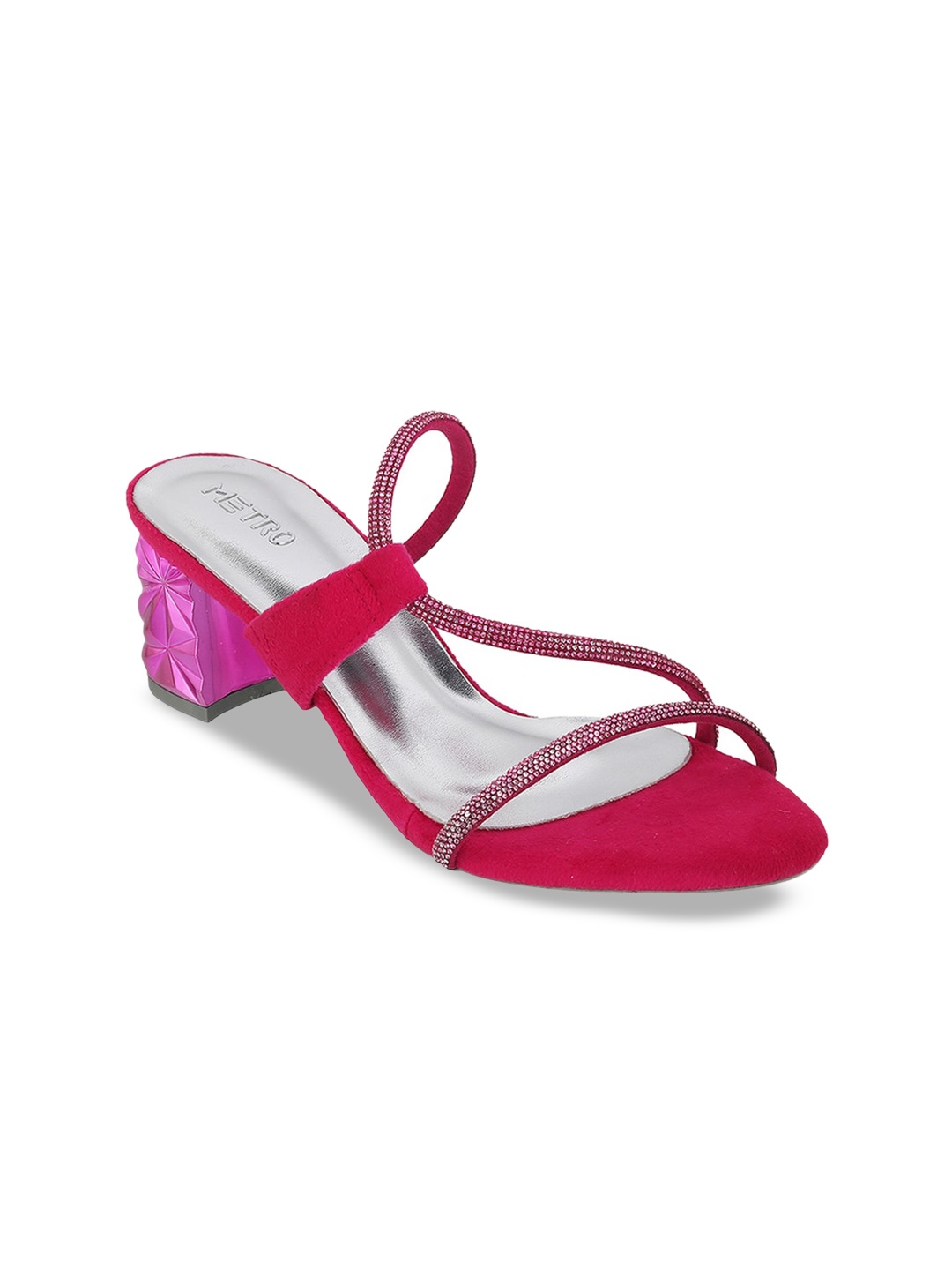 

Metro Embellished Open Toe Block Heels, Pink