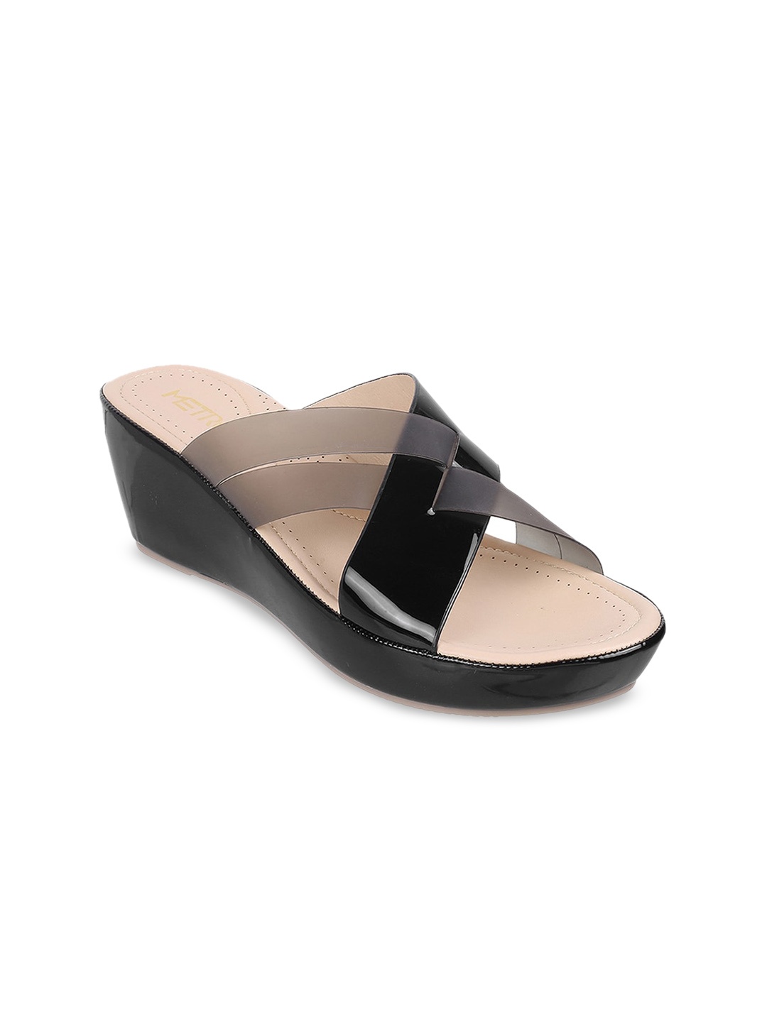 

Metro Open Toe Wedge Heels, Black