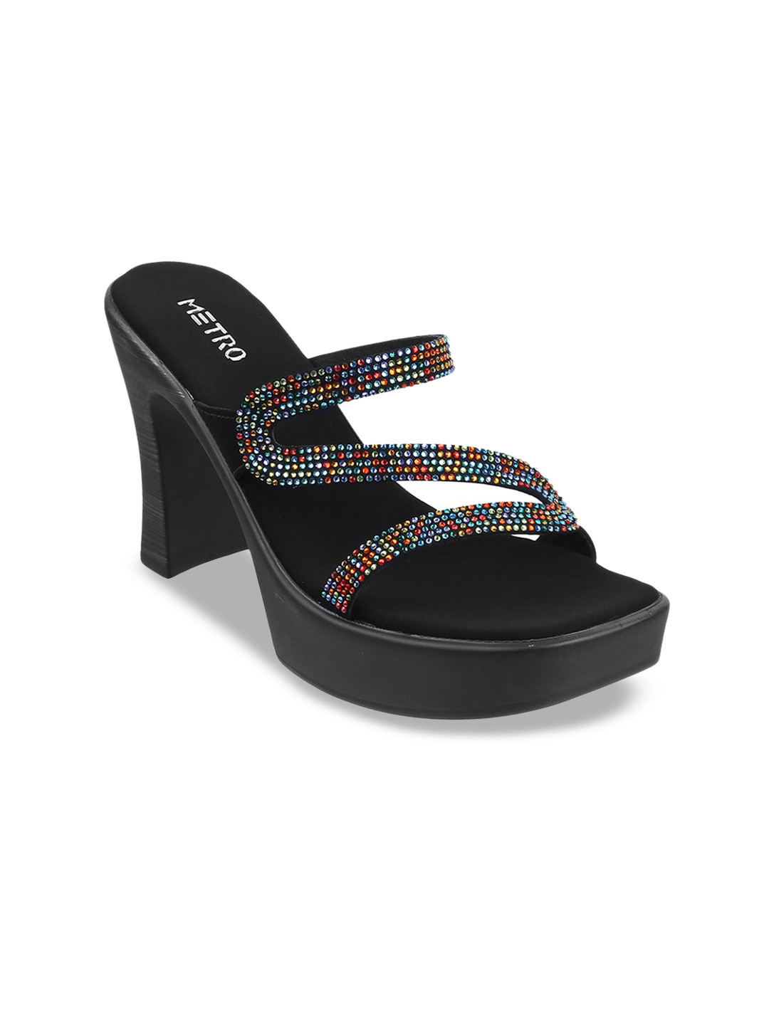 

Metro Embellished Party Open Toe Platform Heels, Black