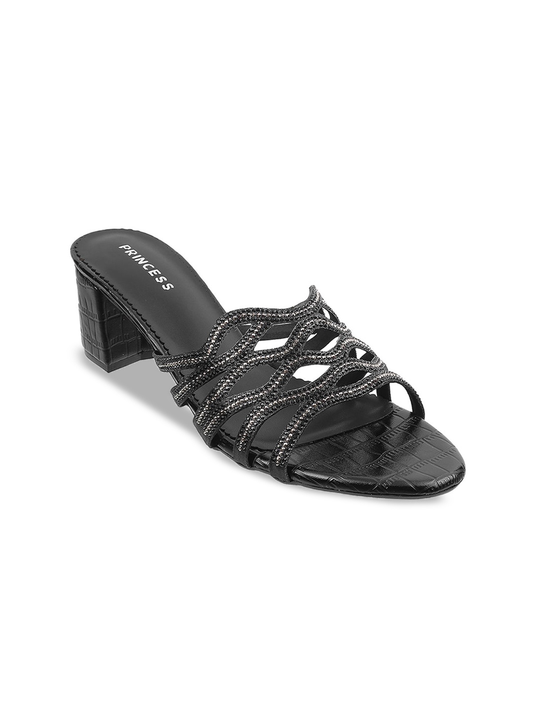 

Metro Embellished Open Toe Block Heels, Black