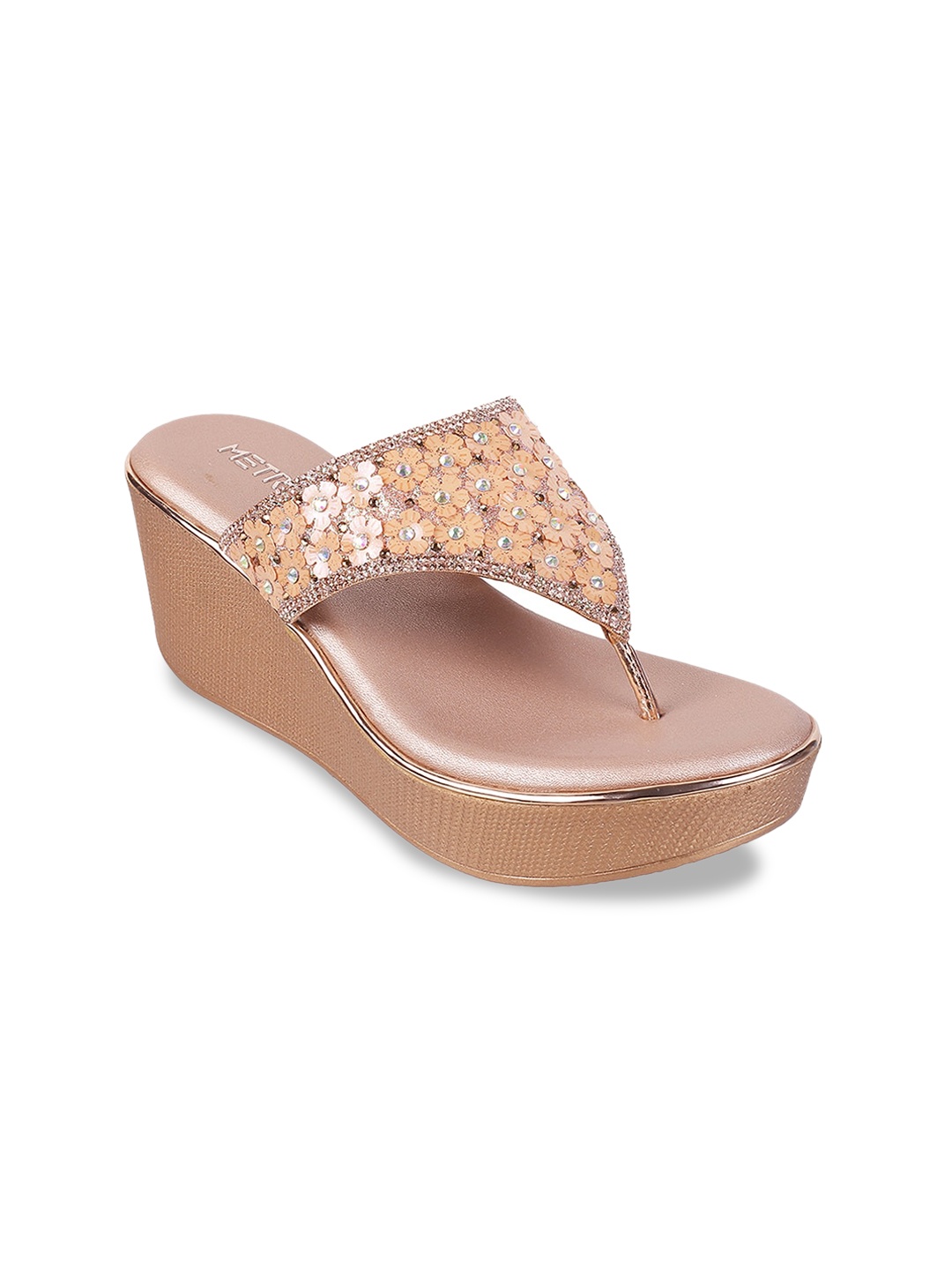 

Metro Embellished Open Toe Wedge Heels, Gold