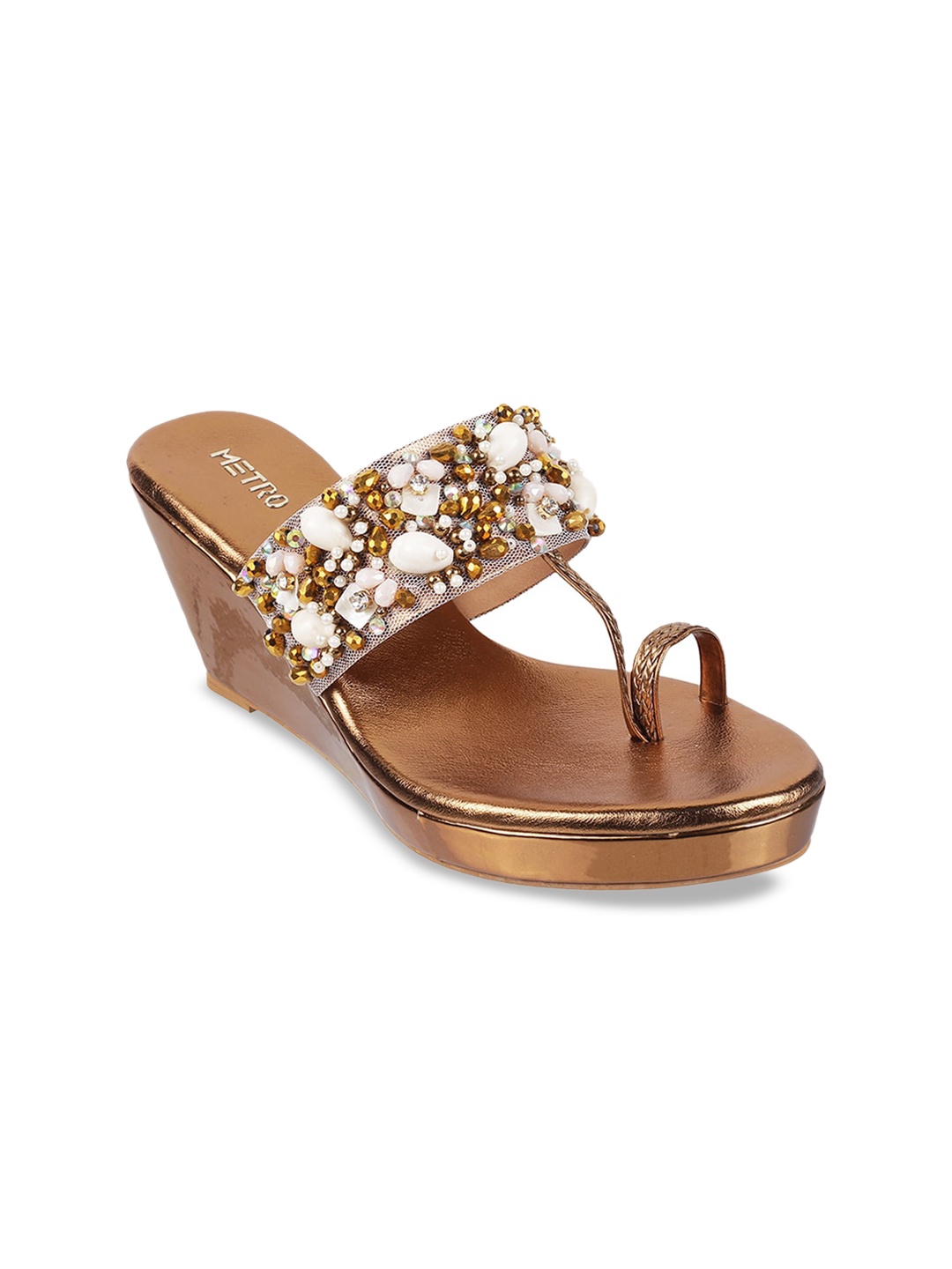 

Metro Ethnic Embellished One Toe Wedges, Gold